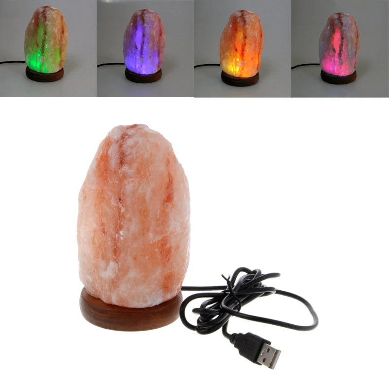 Hand-Carved Himalayan Rock Salt Table Lamp with Wooden Base – Natural Air Purifier & Ambient Light