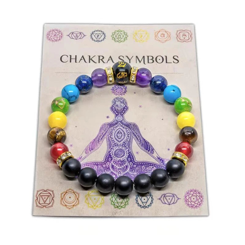 7 Chakra Healing Bracelet with Meaning Card – Natural Crystal Jewelry for Men & Women
