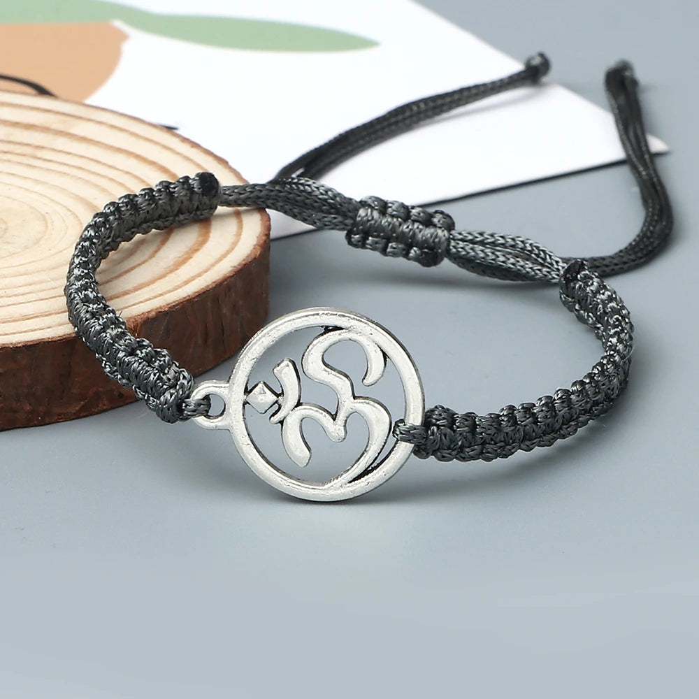 OM Symbol Braided Rope Bracelet – Handmade Spiritual Jewelry for Meditation, Yoga & Mindfulness