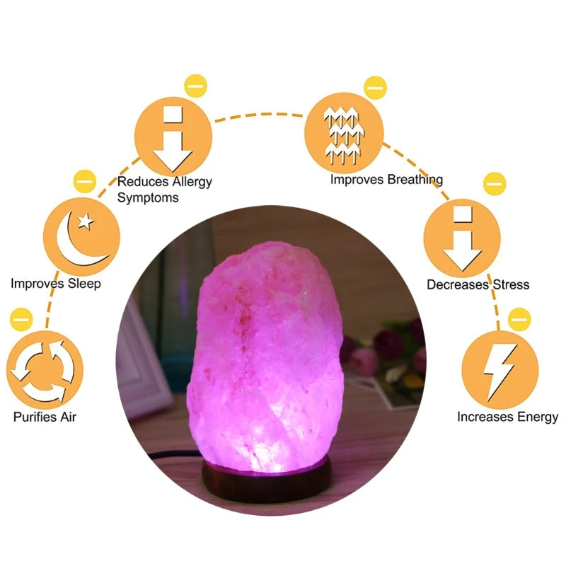 Hand-Carved Himalayan Rock Salt Table Lamp with Wooden Base – Natural Air Purifier & Ambient Light