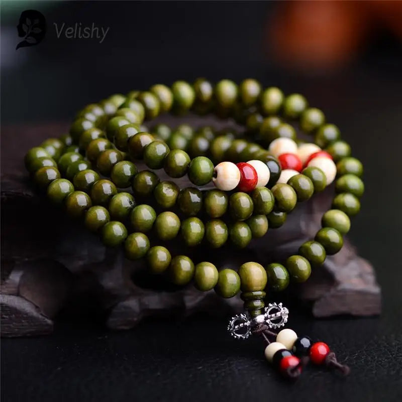 108 Beads Sandalwood Mala Bracelet – Natural Buddhist Prayer Beads for Men & Women | 8mm Unisex Rosary Jewelry