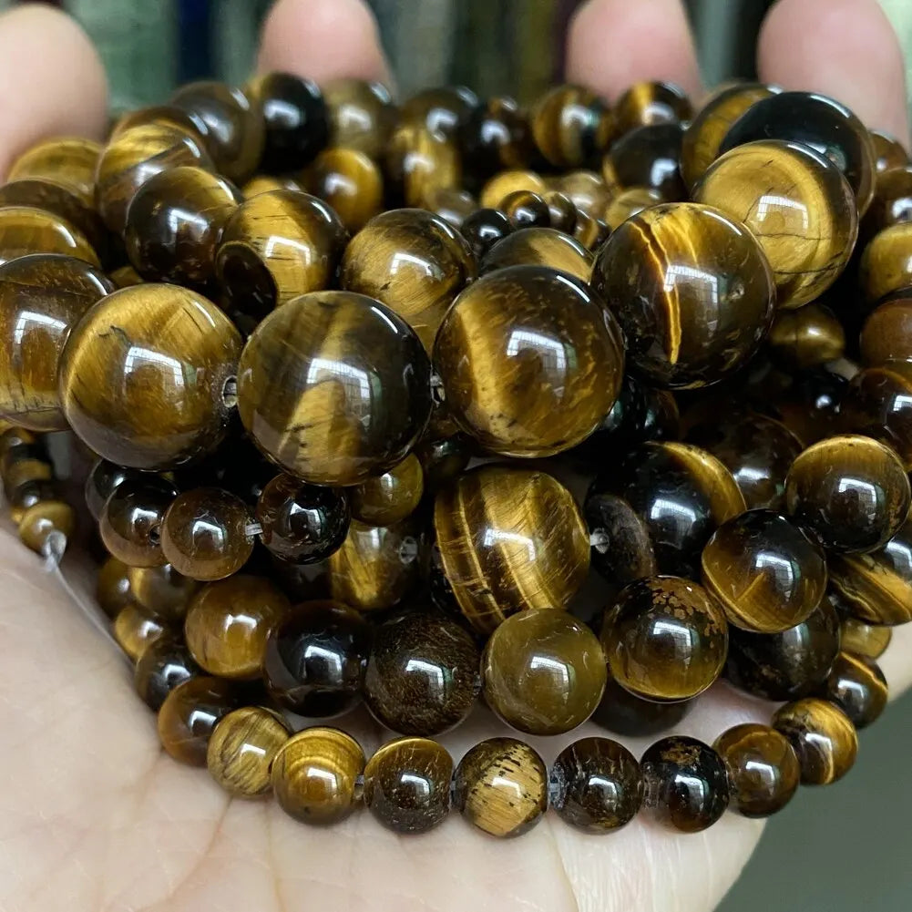 1 Strand – 45pcs Natural Stone Beads (Rose Quartz, Tiger Eye & Black Obsidian)