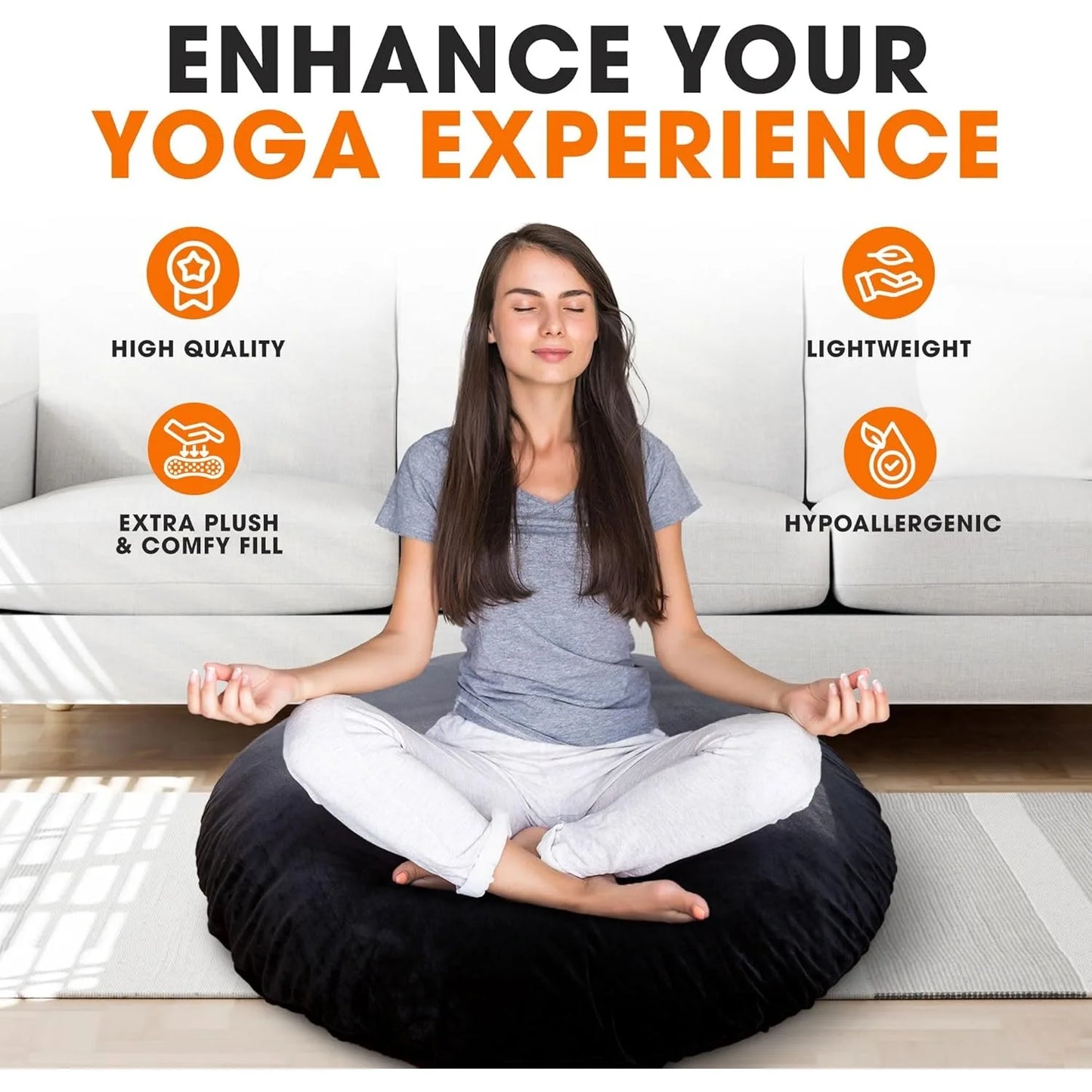 Large Floor Meditation Pillow – Comfort & Support for Mindful Sitting and Yoga Practice