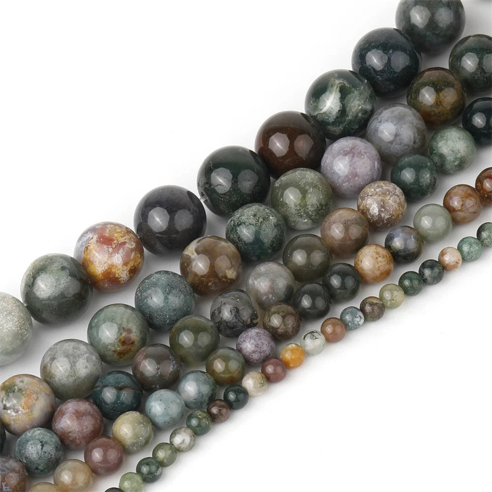 6mm / 8mm / 10mm Indian Agate Natural Stone Round Beads – Earthy Tones for Jewelry & Healing