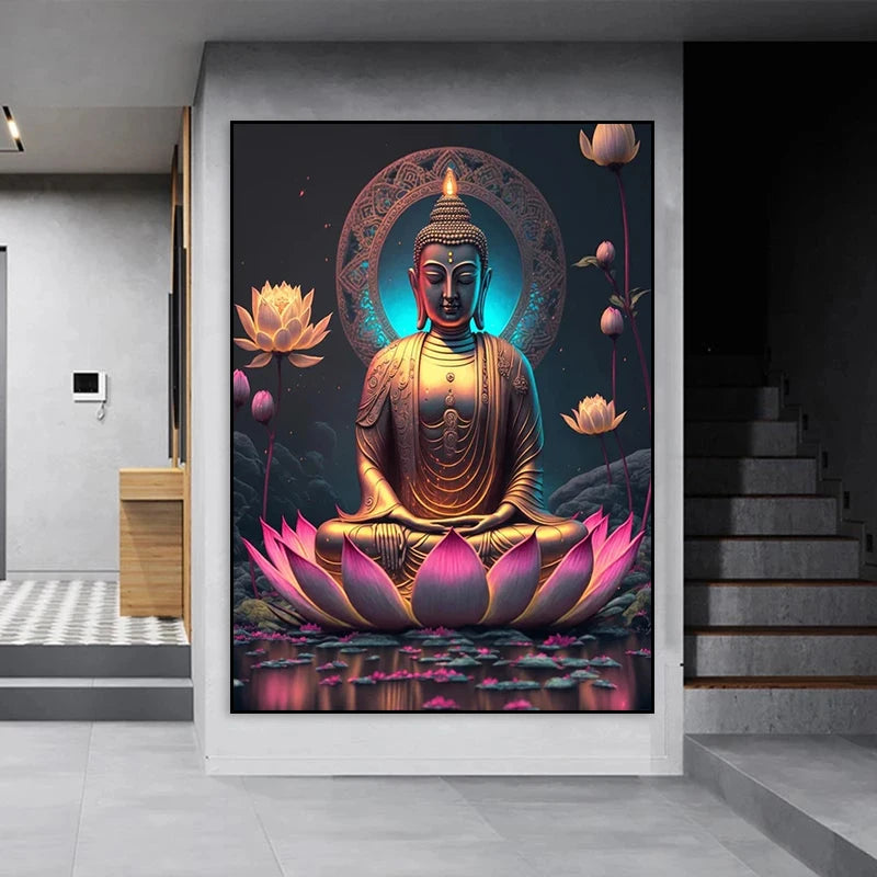 Classic Retro Sitting Lotus Buddha Poster – Vintage Spiritual Wall Art for Home, Yoga Studio & Meditation Space