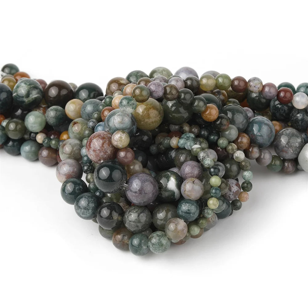 6mm / 8mm / 10mm Indian Agate Natural Stone Round Beads – Earthy Tones for Jewelry & Healing