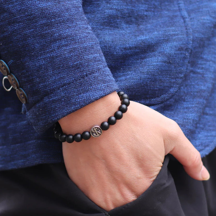 Genuine Natural Stone Viking Compass Bracelet – Norse Pirate Style with Vegvisir Symbol