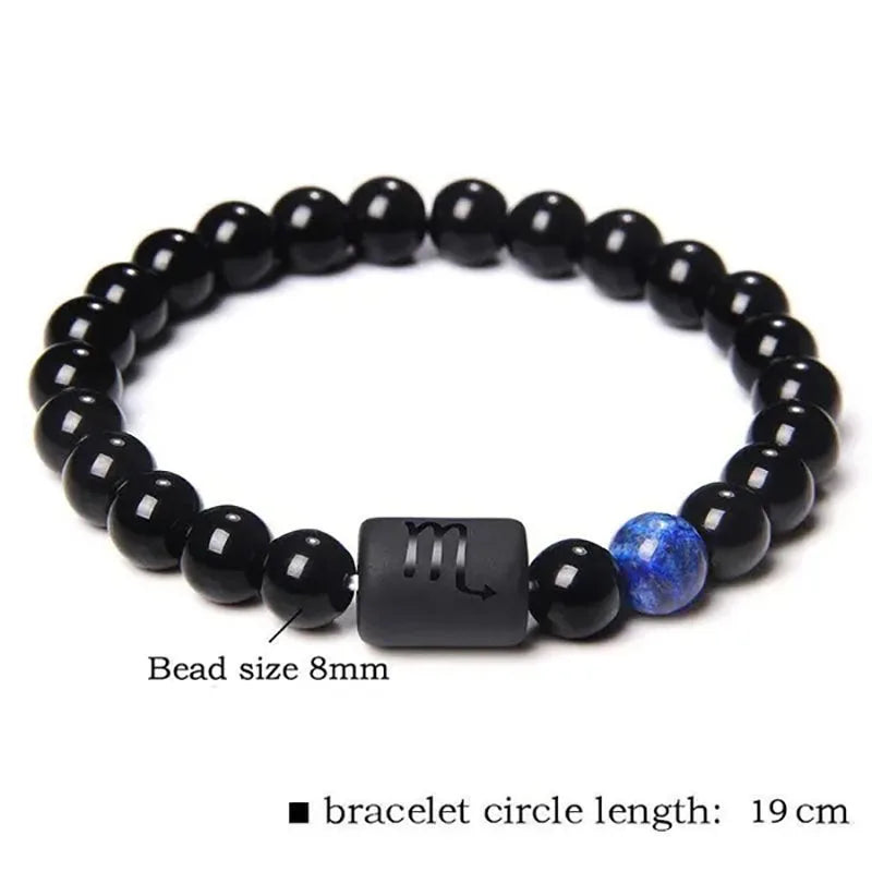 Constellation Zodiac Sign Bracelet – Natural Black Onyx Stone Beads for Personalized Protection