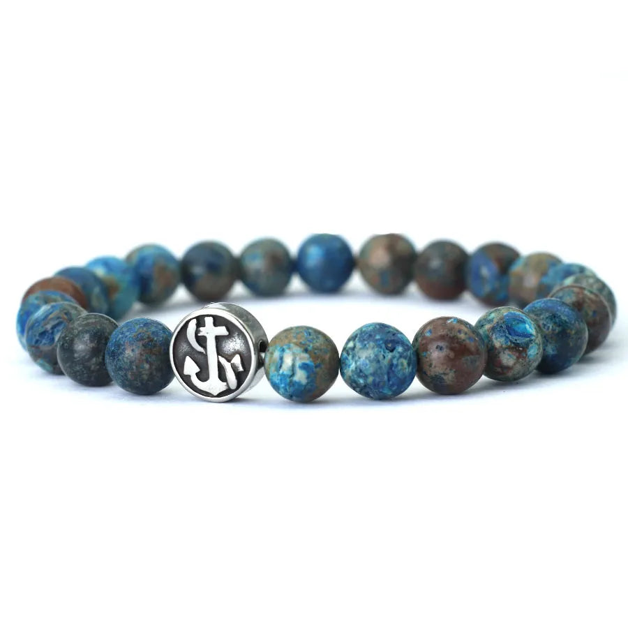 Genuine Natural Stone Viking Compass Bracelet – Norse Pirate Style with Vegvisir Symbol