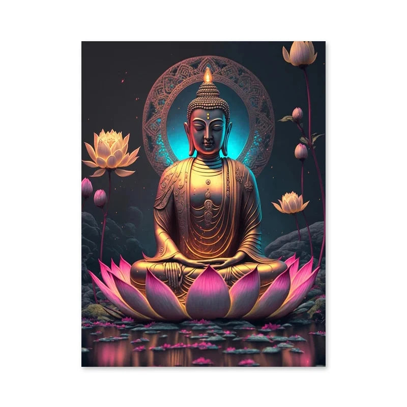 Classic Retro Sitting Lotus Buddha Poster – Vintage Spiritual Wall Art for Home, Yoga Studio & Meditation Space
