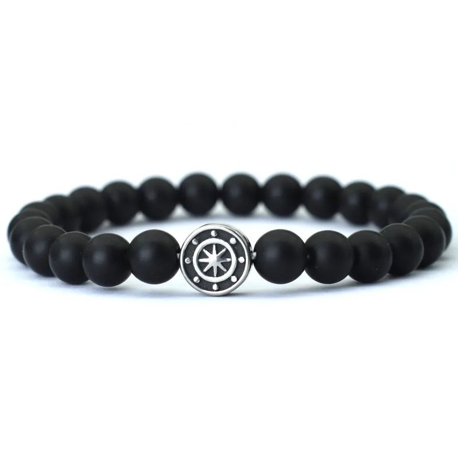 Genuine Natural Stone Viking Compass Bracelet – Norse Pirate Style with Vegvisir Symbol