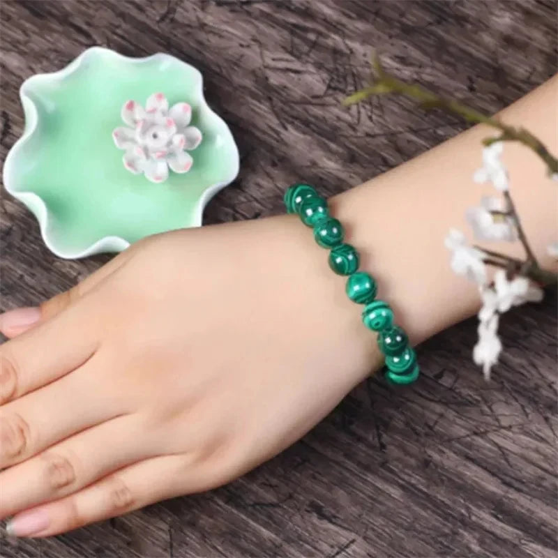Green Malachite Yoga Beaded Bracelet – 6mm/8mm/10mm Natural Stone for Healing & Protection