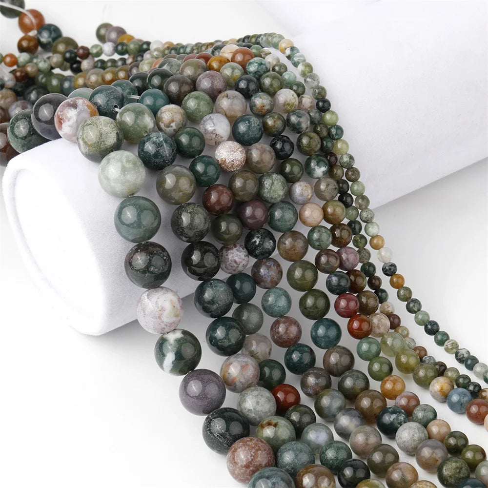 6mm / 8mm / 10mm Indian Agate Natural Stone Round Beads – Earthy Tones for Jewelry & Healing