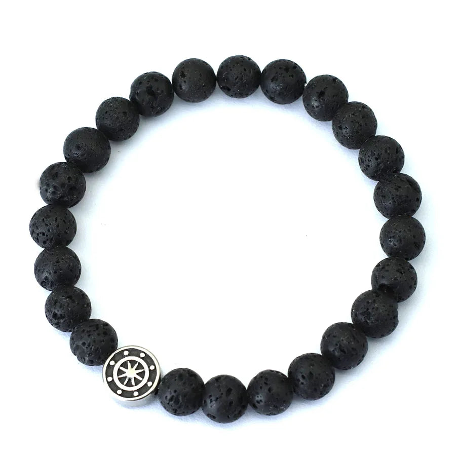 Genuine Natural Stone Viking Compass Bracelet – Norse Pirate Style with Vegvisir Symbol
