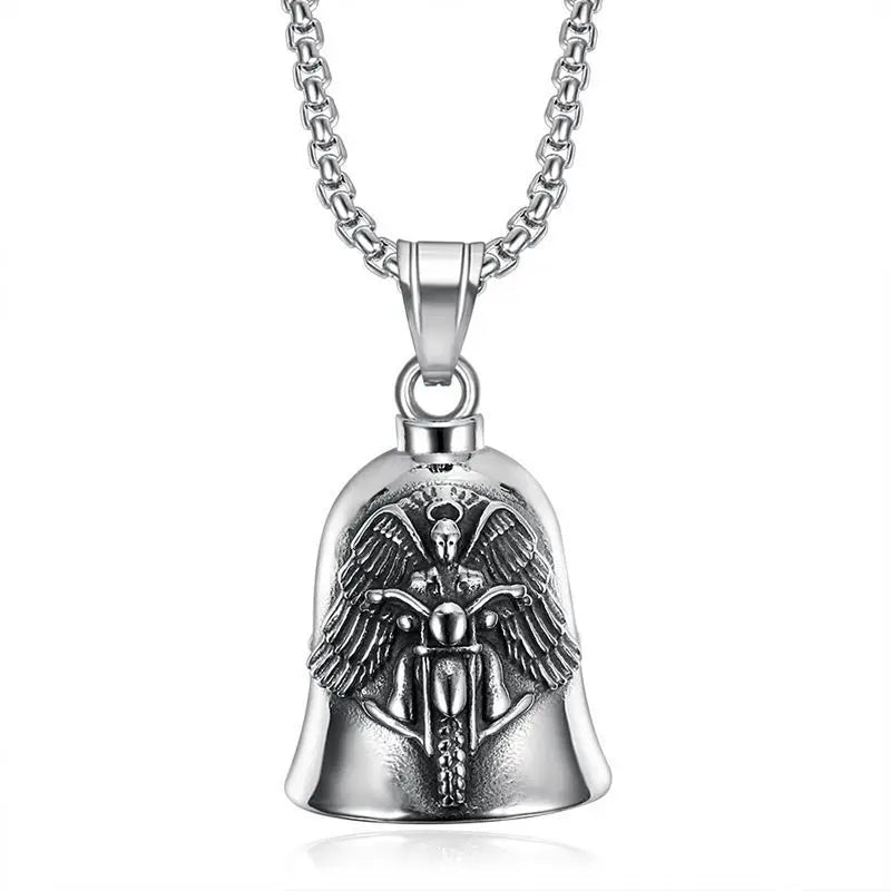 Guardian Angel Motorcycle Bell Keychain – Red Cross & Angel Wings Biker Protection Charm