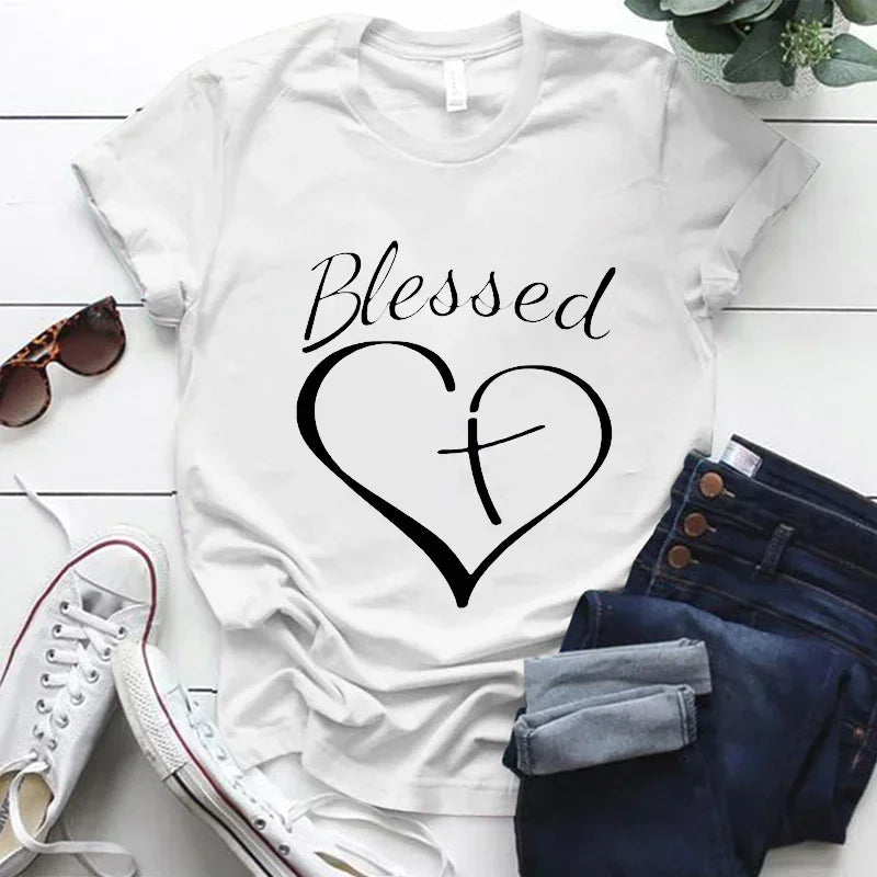 Blessed Cross & Heart Christian T-Shirt – Faith-Based Graphic Tee for Believers, Worship & Everyday Inspiration