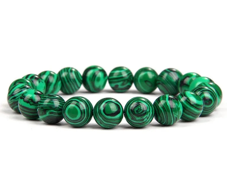 Green Malachite Yoga Beaded Bracelet – 6mm/8mm/10mm Natural Stone for Healing & Protection