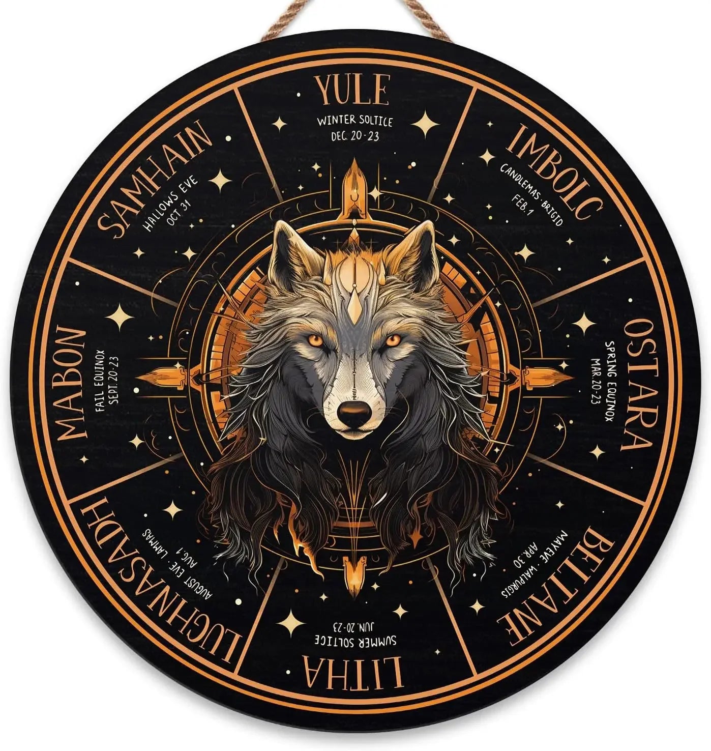 Round Wheel of the Year Wooden Wall Plaque – Pagan Sabbat Calendar for Ritual & Seasonal Decor