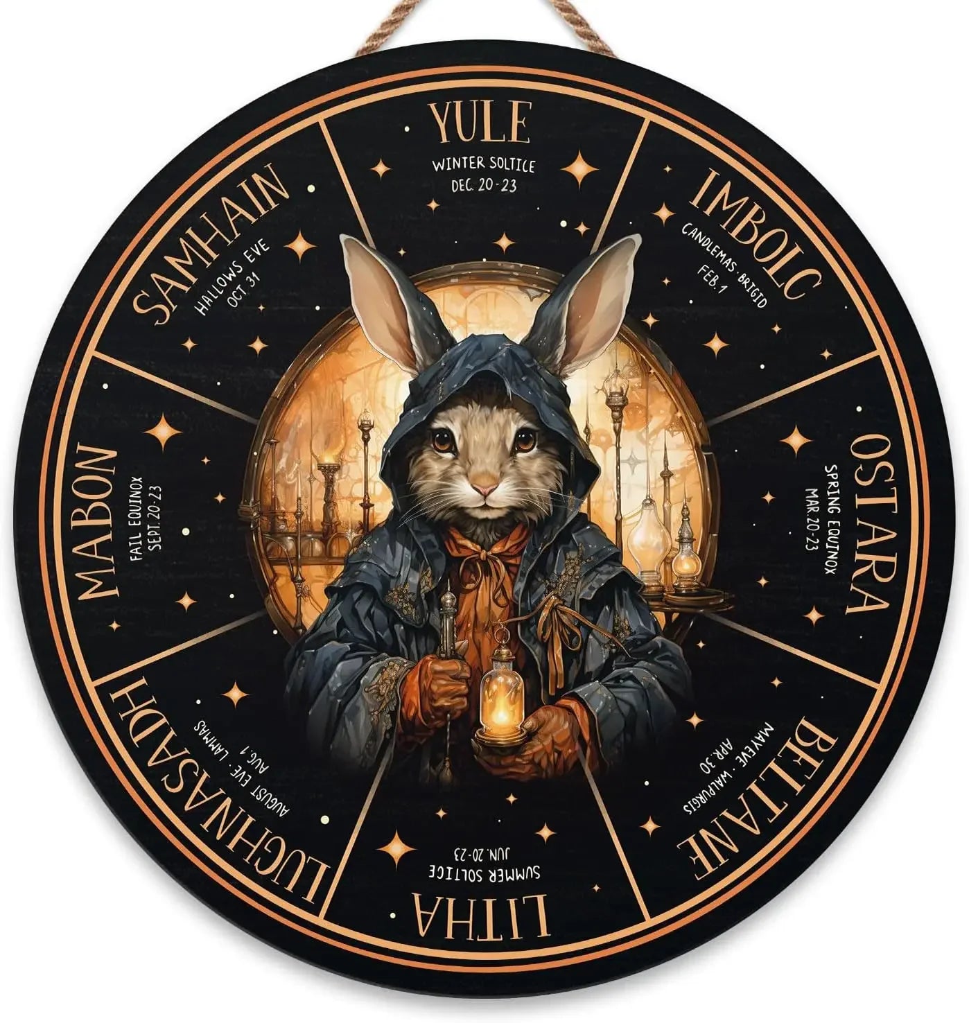 Round Wheel of the Year Wooden Wall Plaque – Pagan Sabbat Calendar for Ritual & Seasonal Decor