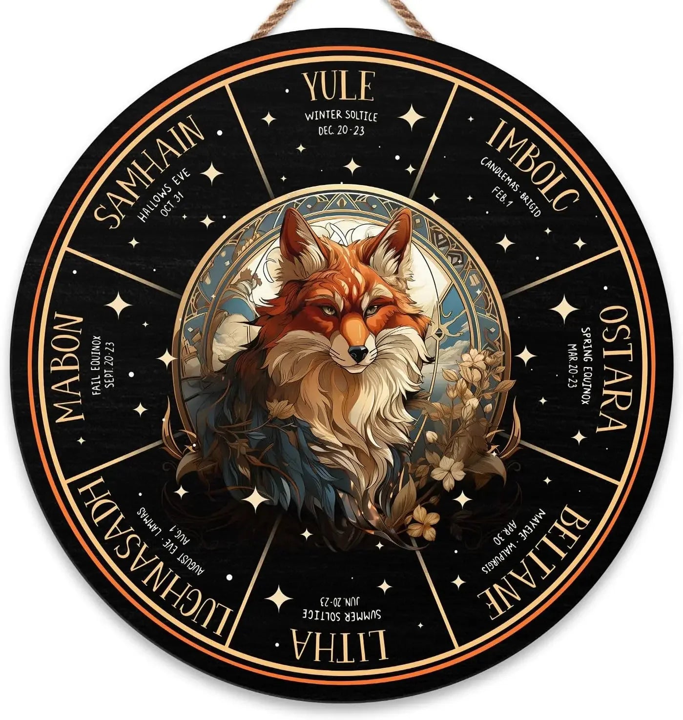 Round Wheel of the Year Wooden Wall Plaque – Pagan Sabbat Calendar for Ritual & Seasonal Decor
