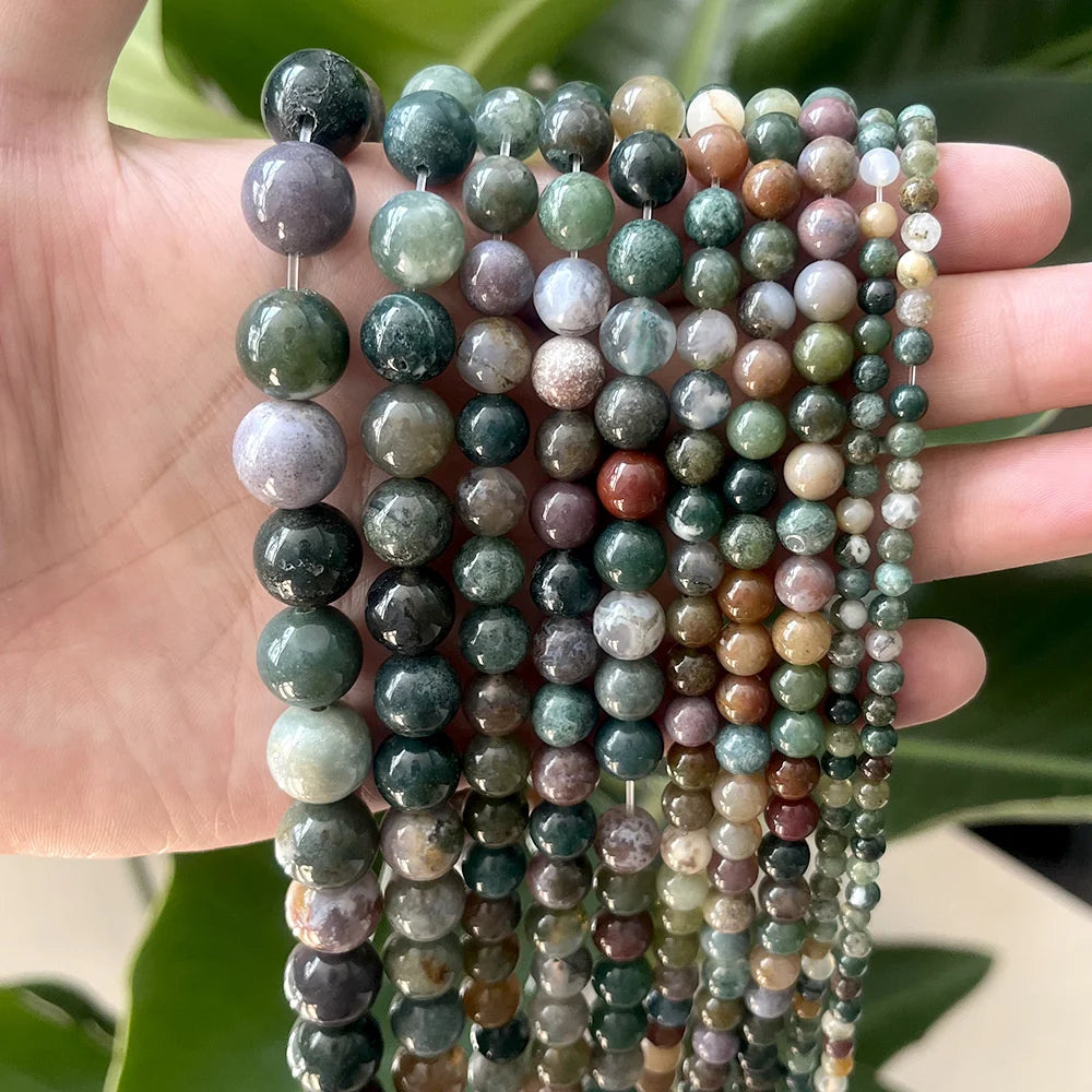 6mm / 8mm / 10mm Indian Agate Natural Stone Round Beads – Earthy Tones for Jewelry & Healing