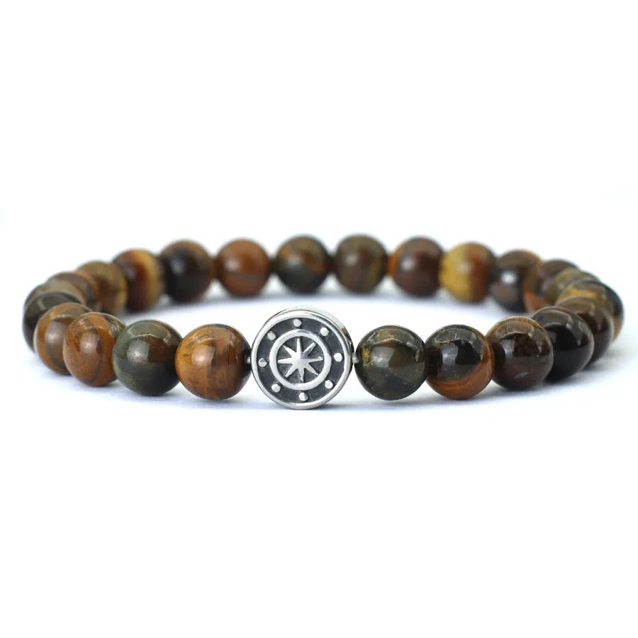 Genuine Natural Stone Viking Compass Bracelet – Norse Pirate Style with Vegvisir Symbol