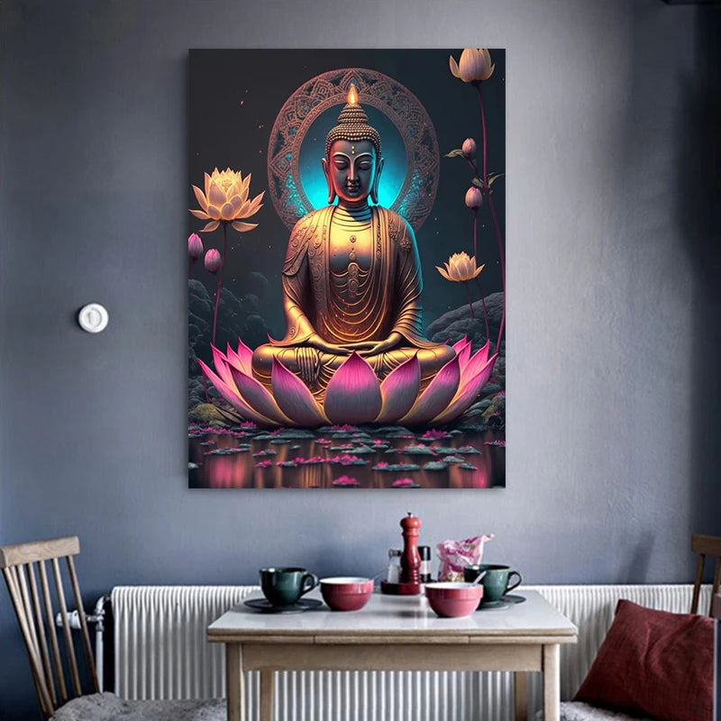 Classic Retro Sitting Lotus Buddha Poster – Vintage Spiritual Wall Art for Home, Yoga Studio & Meditation Space