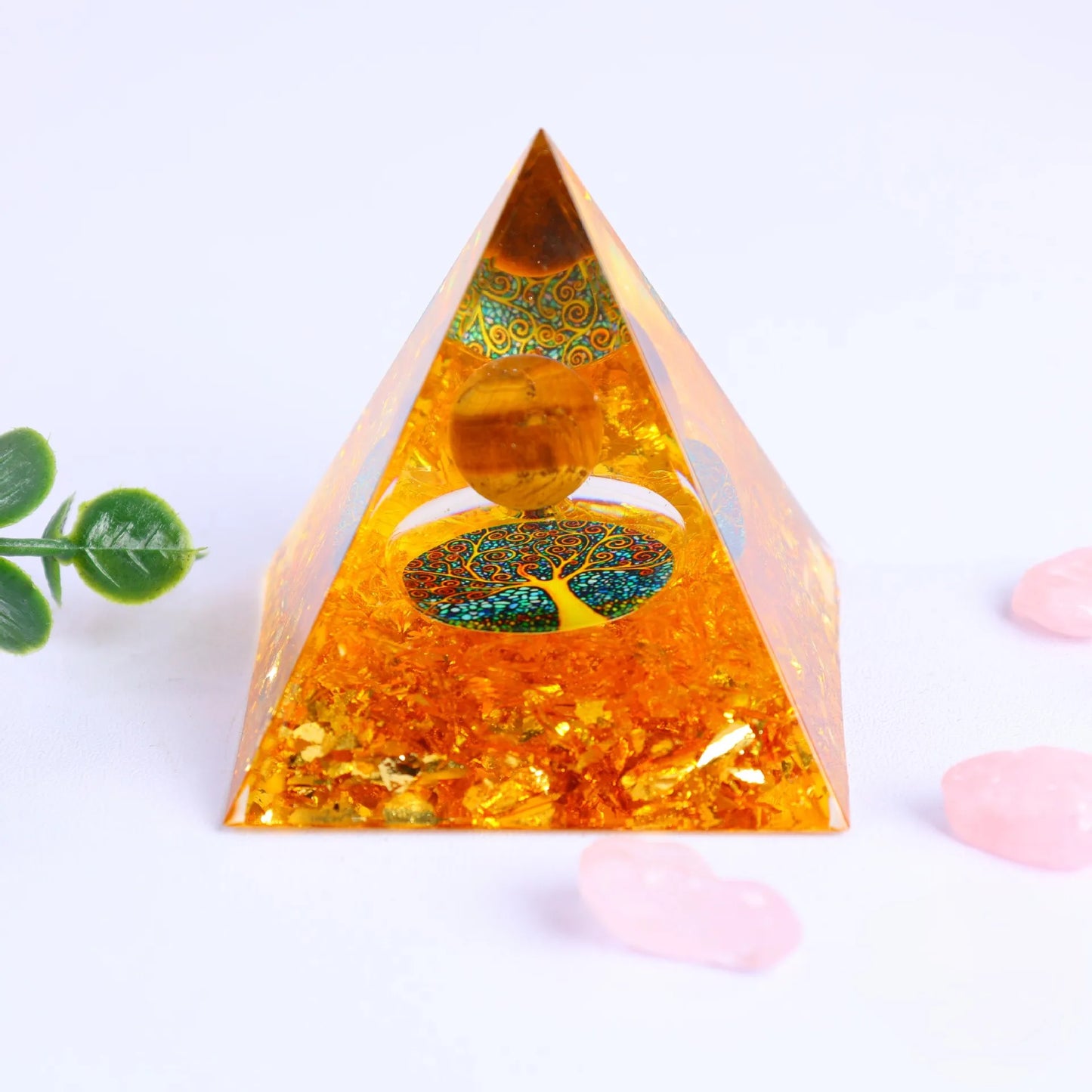 Crystal Orgone Pyramid Energy Generator – Natural Amethyst & Peridot for Chakra Healing, Reiki, Meditation & Room Decor