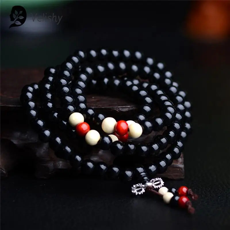 108 Beads Sandalwood Mala Bracelet – Natural Buddhist Prayer Beads for Men & Women | 8mm Unisex Rosary Jewelry