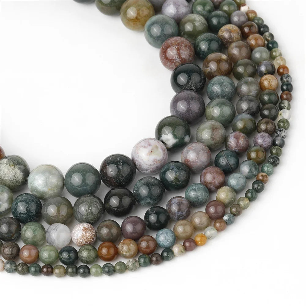 6mm / 8mm / 10mm Indian Agate Natural Stone Round Beads – Earthy Tones for Jewelry & Healing
