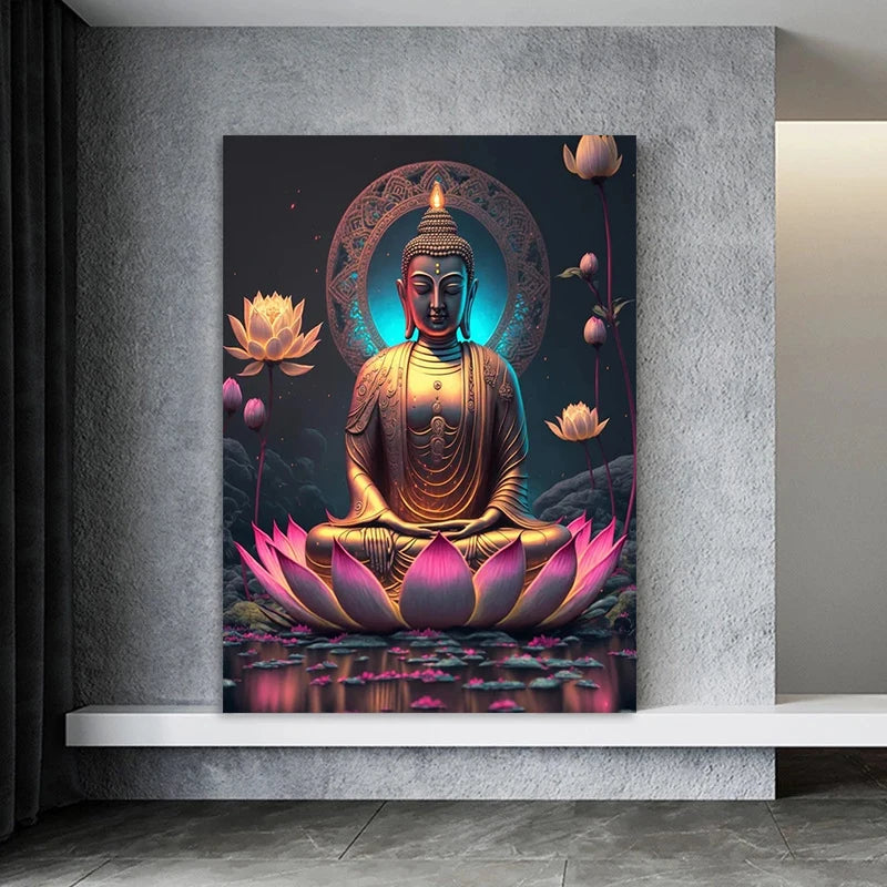Classic Retro Sitting Lotus Buddha Poster – Vintage Spiritual Wall Art for Home, Yoga Studio & Meditation Space