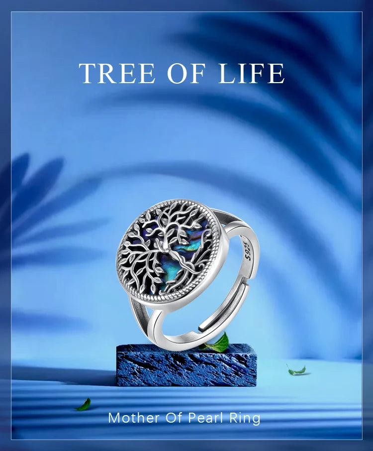925 Sterling Silver Tree of Life Ring – Adjustable Spiritual Jewelry for Women & Men