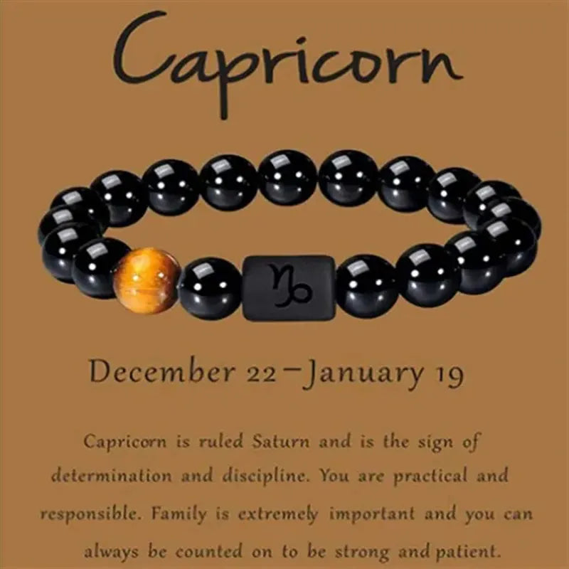 Constellation Zodiac Sign Bracelet – Natural Black Onyx Stone Beads for Personalized Protection