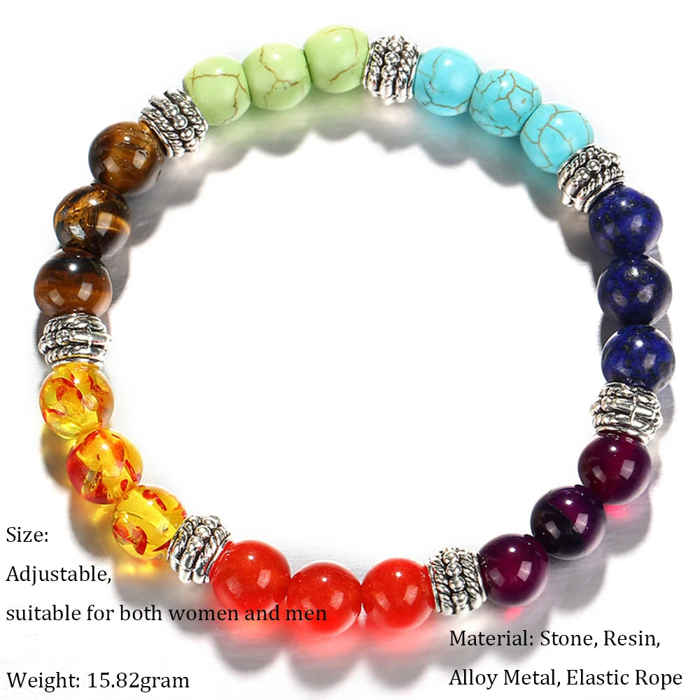 7 Chakra Natural Stone Beads Bracelet – Balance Energy & Promote Inner Harmony