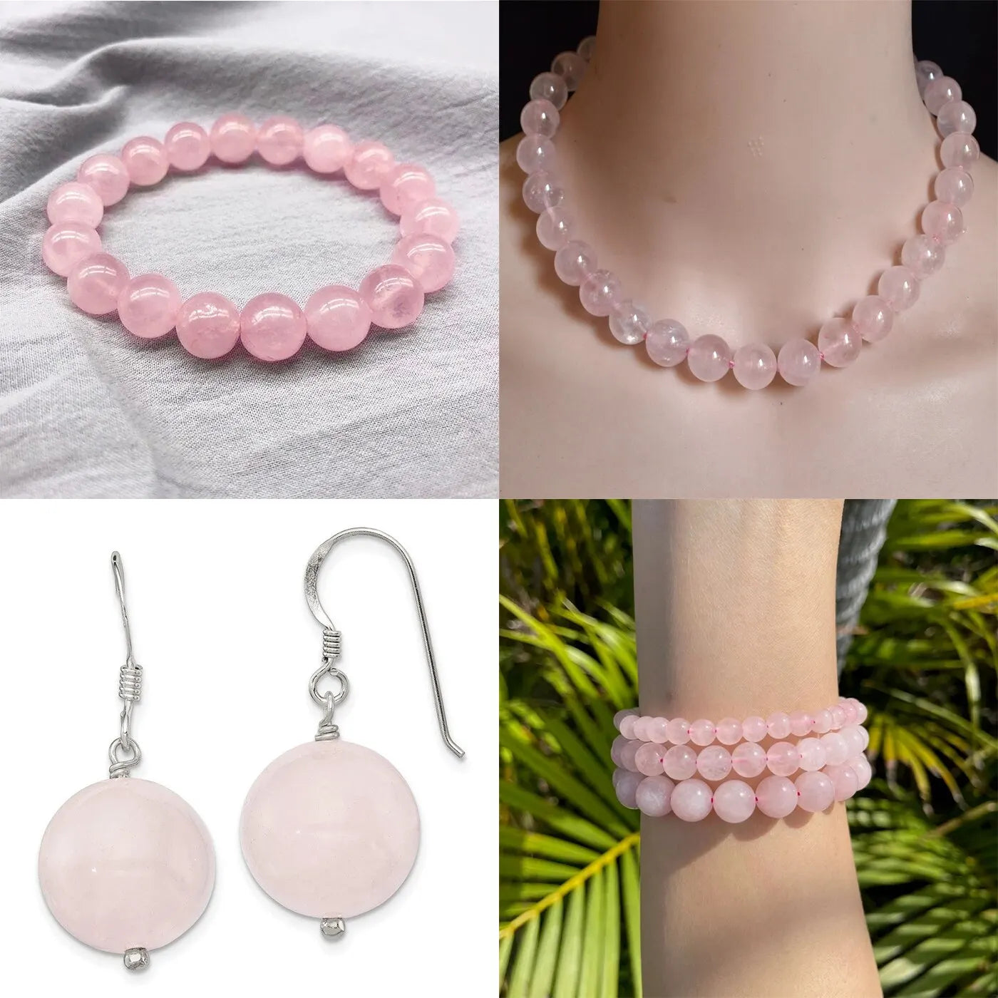 1 Strand – 45pcs Natural Stone Beads (Rose Quartz, Tiger Eye & Black Obsidian)