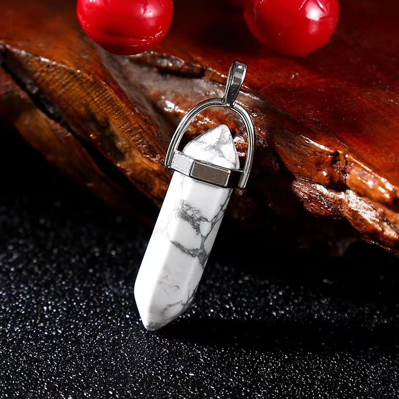 7PC Set Hexagon Pillar Quartz Necklaces – Natural Crystal Pendants with Genuine Leather Chains