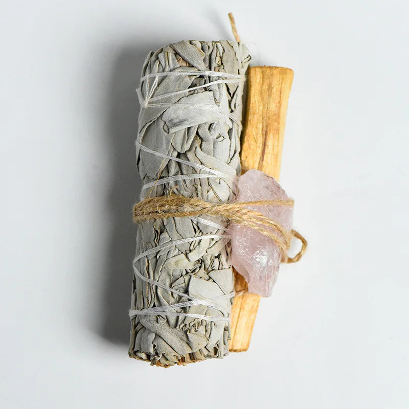 White Sage Bundle Set with Palo Santo & Crystal – Complete Kit for Cleansing, Healing & Energy Work
