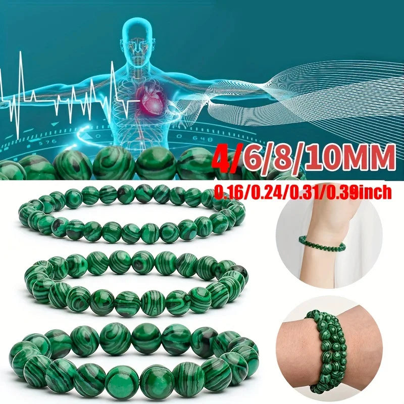 Green Malachite Yoga Beaded Bracelet – 6mm/8mm/10mm Natural Stone for Healing & Protection