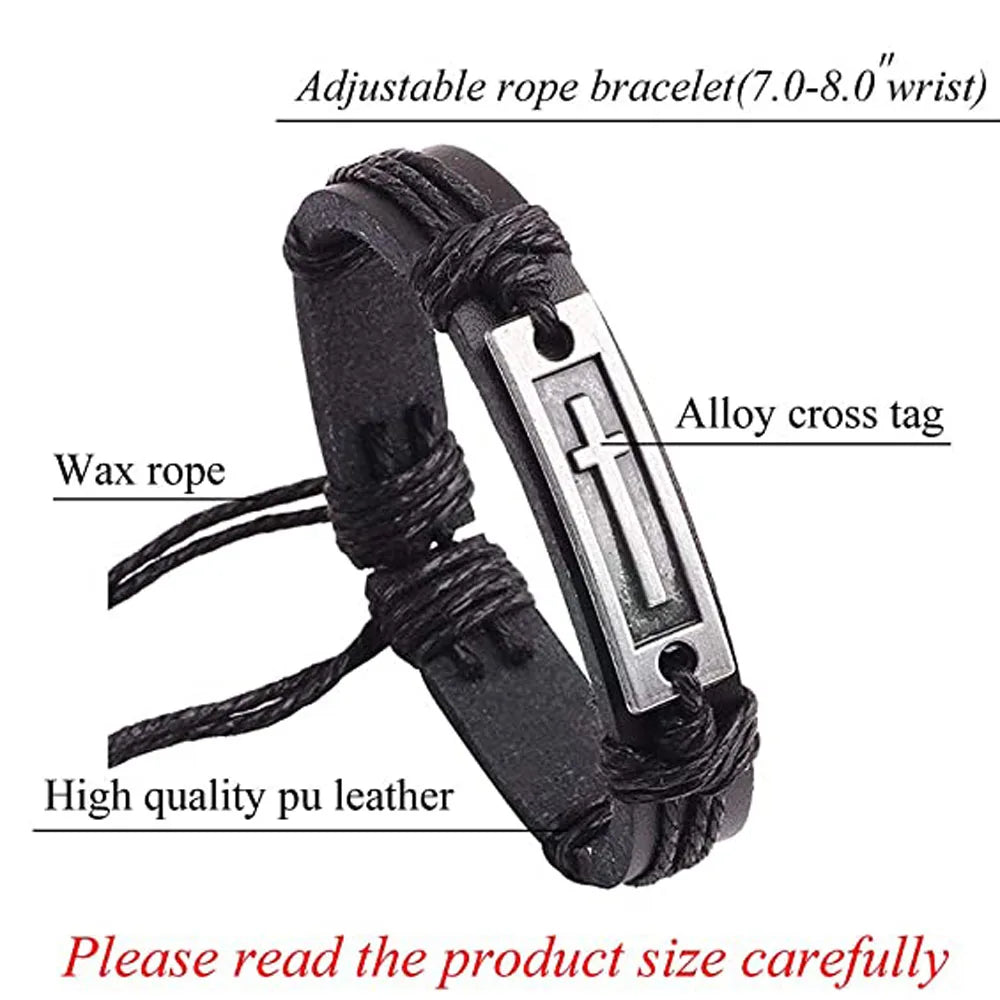 Brown/Black Cross Leather Bracelet – Unisex Faith Bracelet for Men and Women