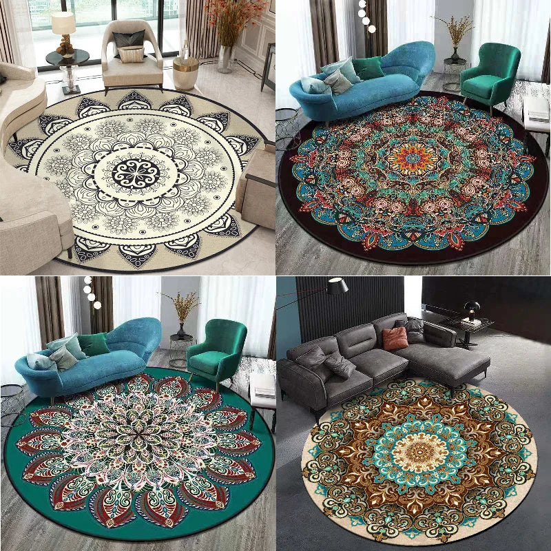 Bohemia Mandala Round Carpet Floor Mat – Vibrant Boho Style for Yoga, Meditation & Home Décor