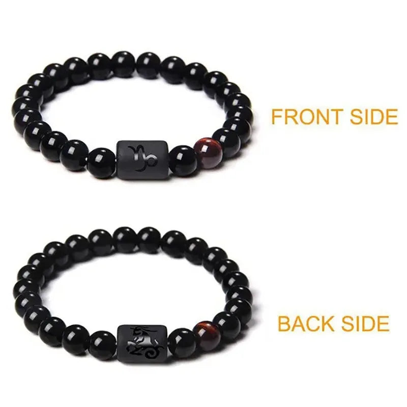 Constellation Zodiac Sign Bracelet – Natural Black Onyx Stone Beads for Personalized Protection
