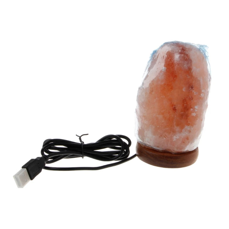 Hand Carved Himalayan Rock Salt Table Lamp with Wooden Base