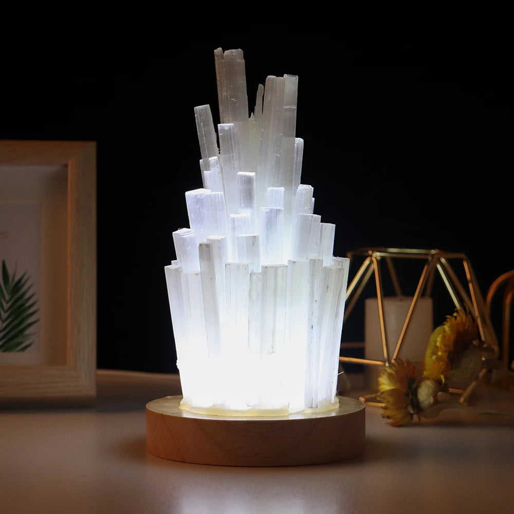 Natural Gemstone White Selenite Lamp