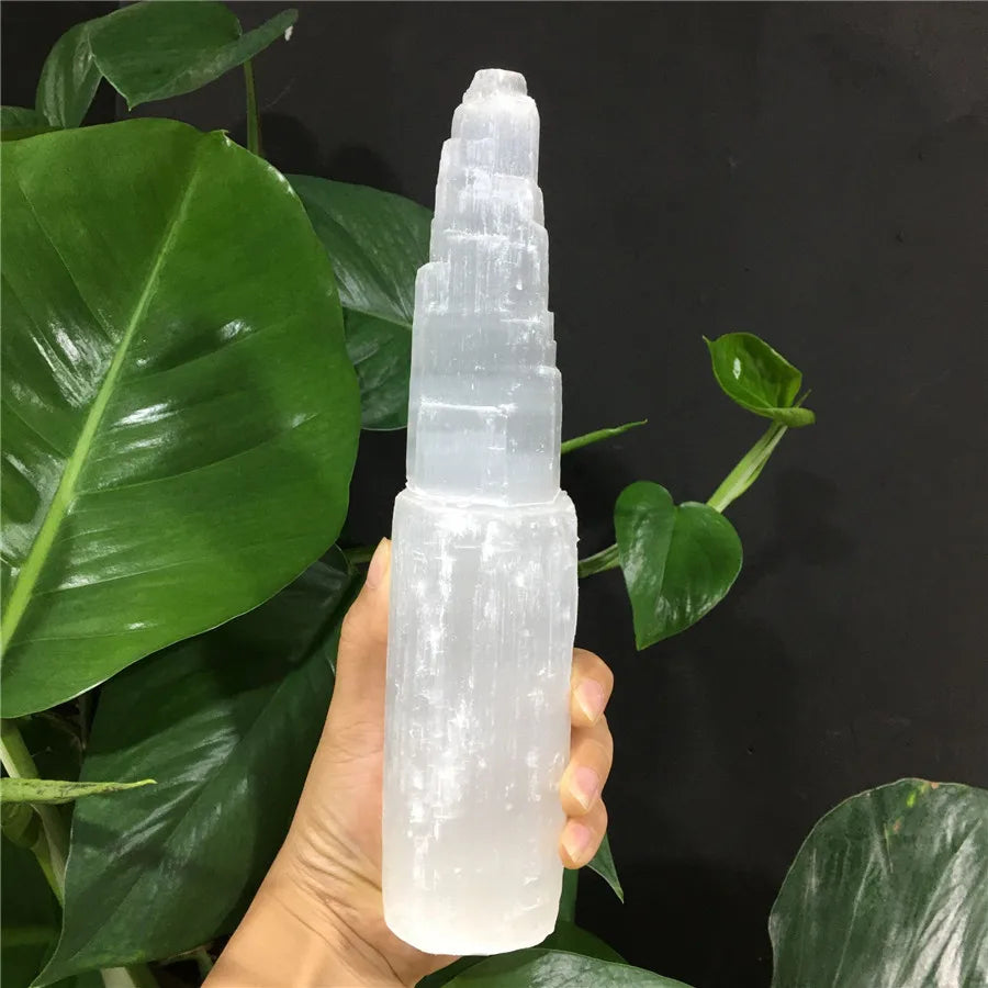 Natural Quartz Crystal Selenite Tower Lamp – Soothing Light for Cleansing & Spiritual Clarity