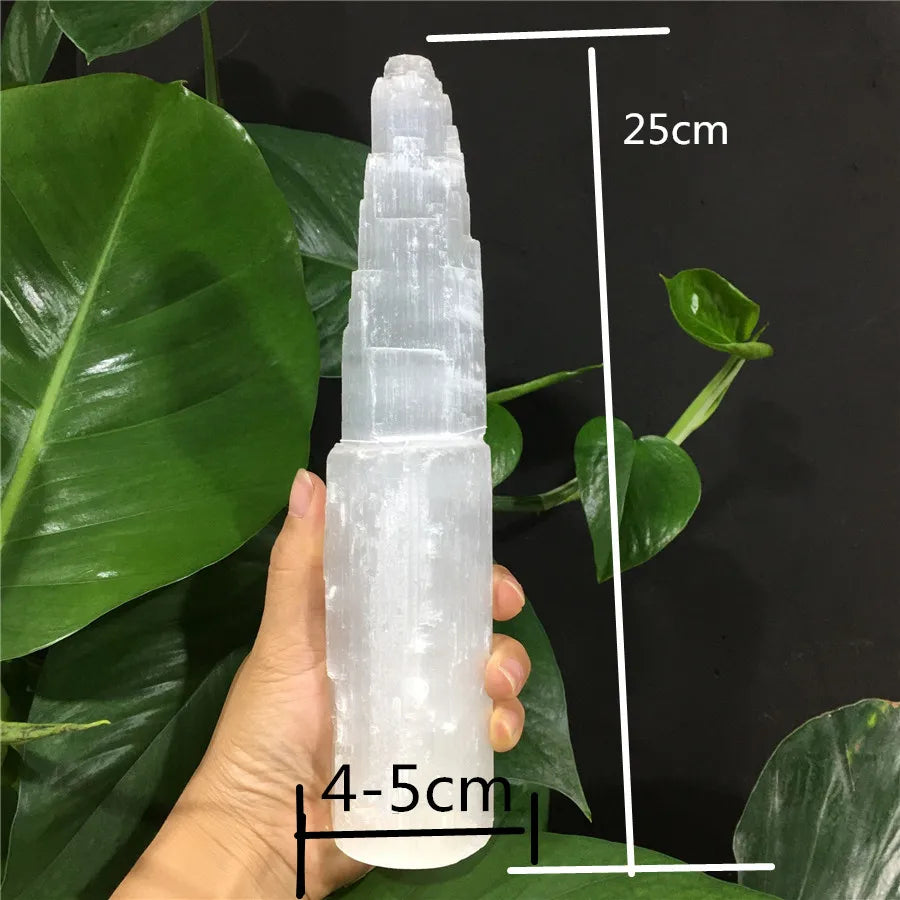 Natural Quartz Crystal Selenite Tower Lamp – Soothing Light for Cleansing & Spiritual Clarity