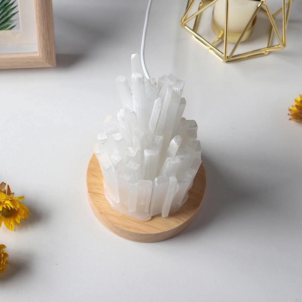 Natural Gemstone White Selenite Lamp