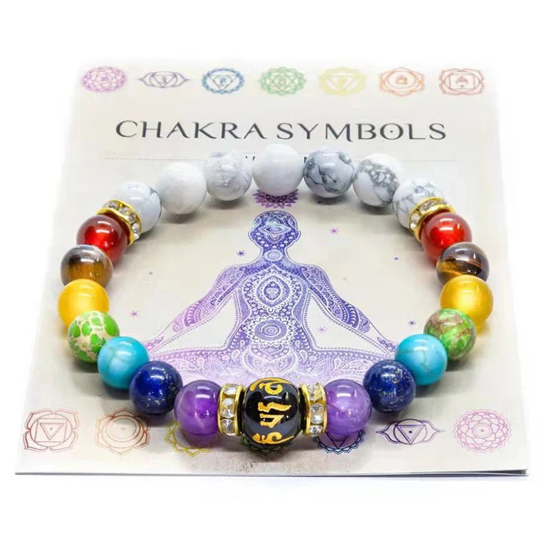 7 Chakra Healing Bracelet with Meaning Card – Natural Crystal Jewelry for Men & Women