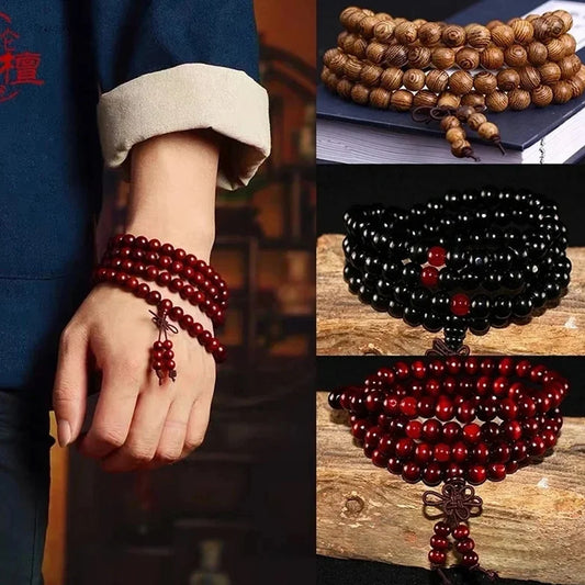 8mm Sandalwood 108 Beads Buddhist Mala Bracelet – Natural Meditation Prayer Beads for Men & Women