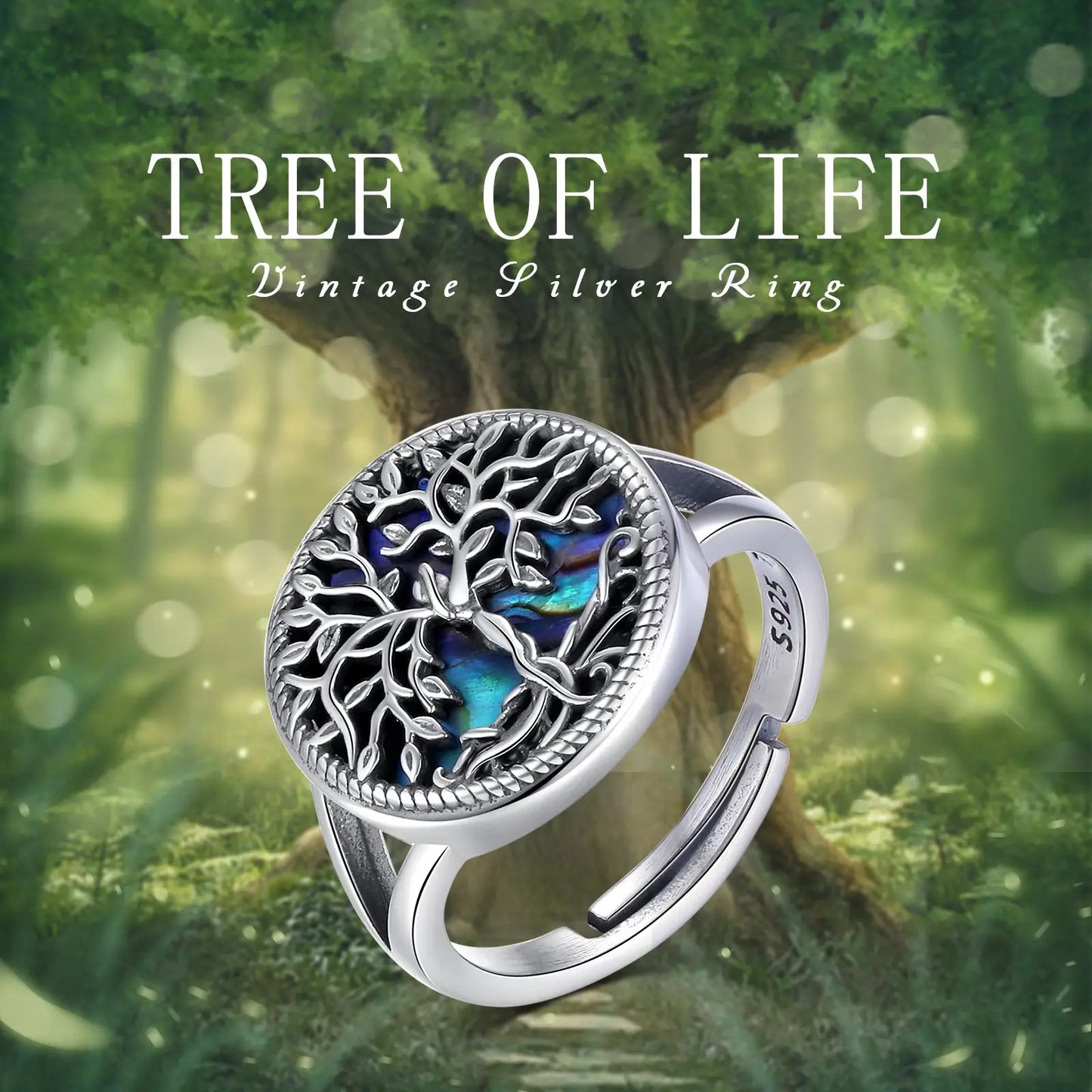 925 Sterling Silver Tree of Life Ring – Adjustable Spiritual Jewelry for Women & Men