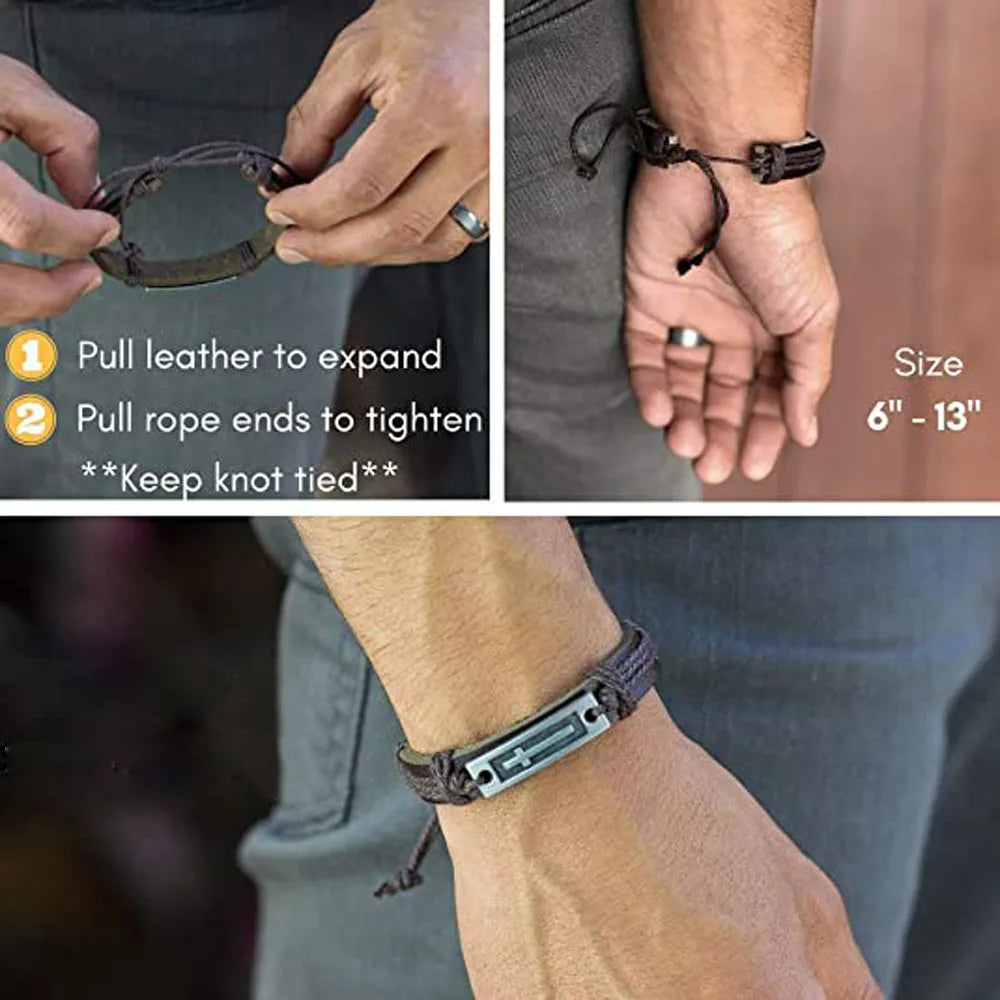 Brown/Black Cross Leather Bracelet – Unisex Faith Bracelet for Men and Women
